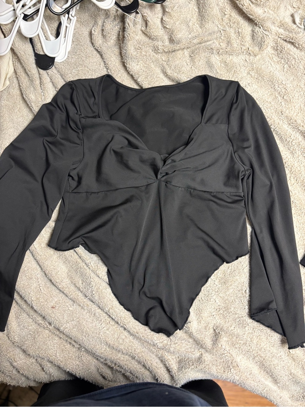 SHEIN Black Long-Sleeve Twist-Front Bodysuit